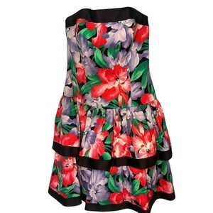 Vintage 1980a A.J. Bari Floral‎ Strapless Dress Tiered Ruffle Bow dress